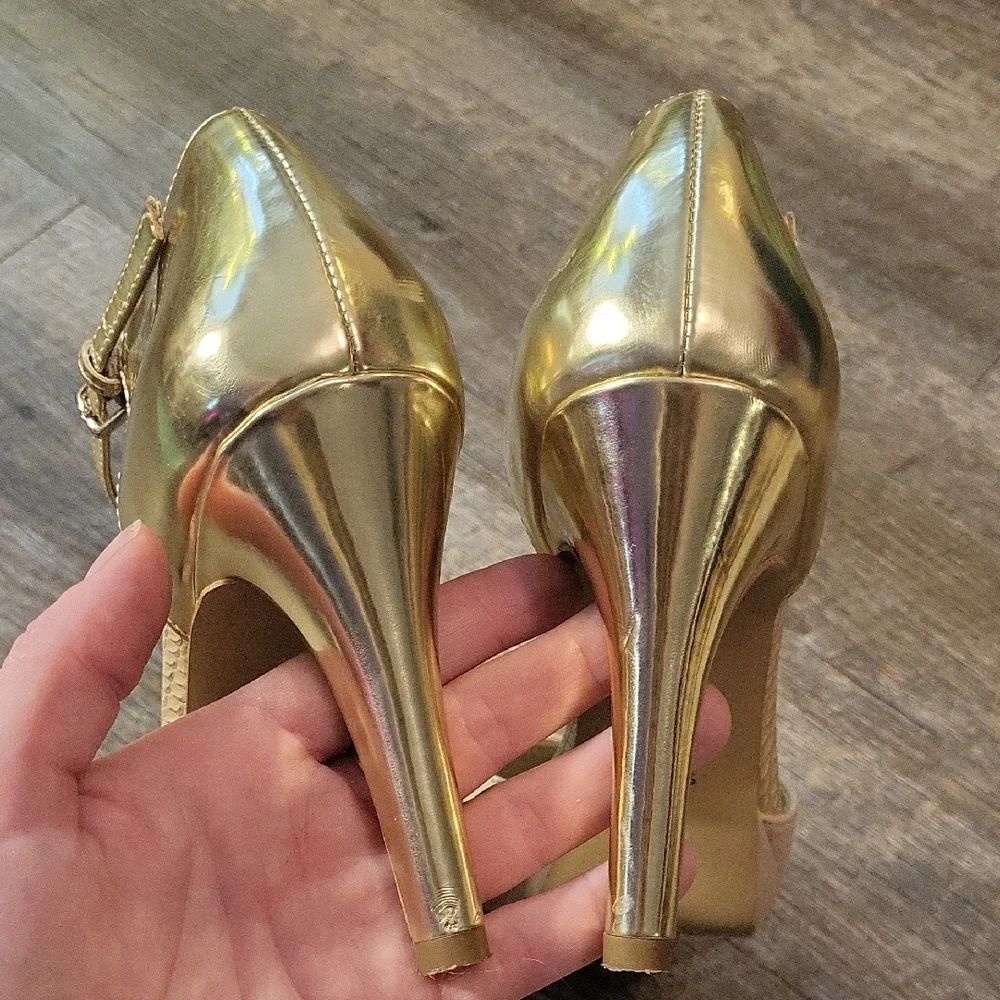 Anne Klein Gold and Cream Peep-Toe Heels - Picture 5 of 8